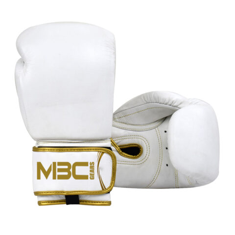 MBC pro Fight Gloves White Gold Genuine Leather
